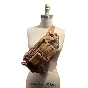 Vintage Large Leather Fanny Pack Hip Bag Tan 90's Dad Bag Festival